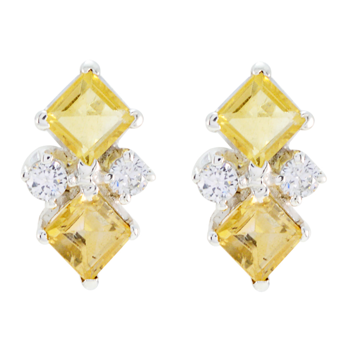 Amanda Yellow Stud Earrings with Sparkling Gems Citrine Yellow Stud