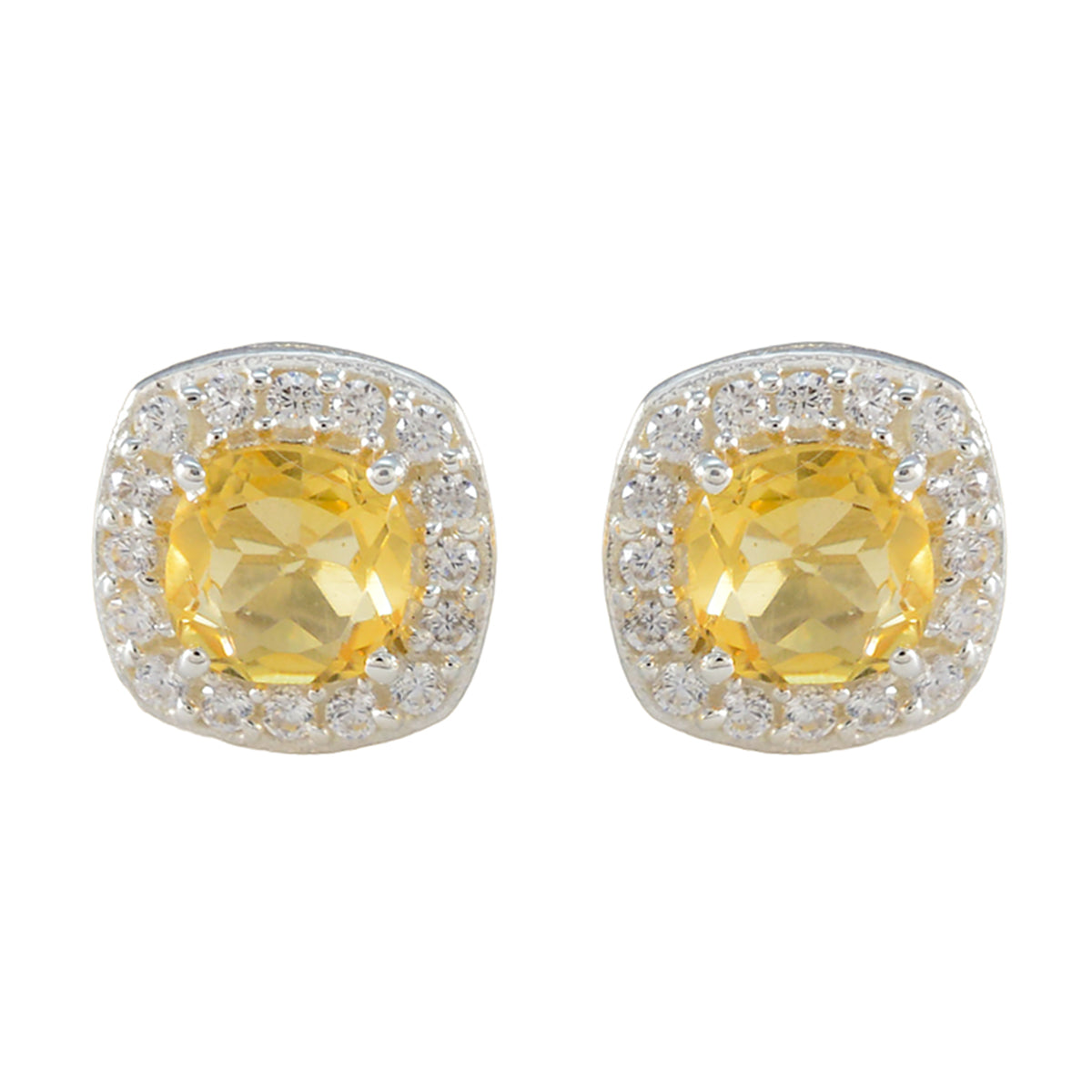 Sara Yellow Stud Earrings with Sparkling Accents Citrine Yellow Stud