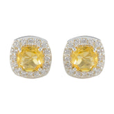 Sara Yellow Stud Earrings with Sparkling Accents Citrine Yellow Stud