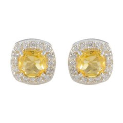 Sara Yellow Stud Earrings with Sparkling Accents Citrine Yellow Stud