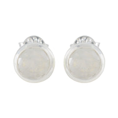 Yuna White Solitaire Earrings for Everyday Glam Rainbow Moonstone White Stud