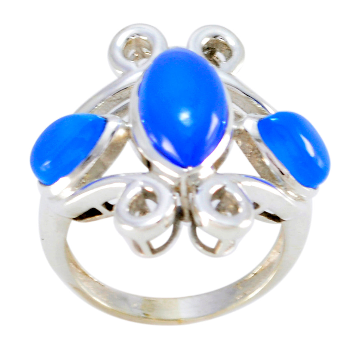 Zoe Blue Trilogy Ring - Stunning Color-Popping Design Blue Chalcedony Blue