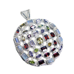 Zoey Purple Artisan Pendant with Colorful Gemstone Inlay