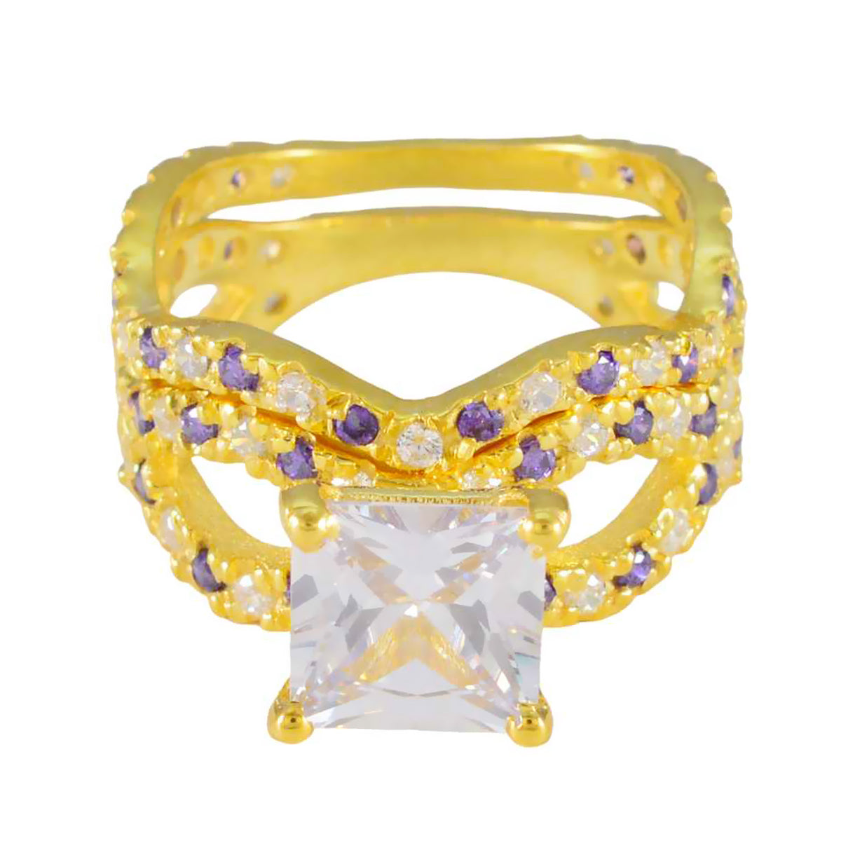 Agustina Engagement Purple Halo Ring Amethyst Purple