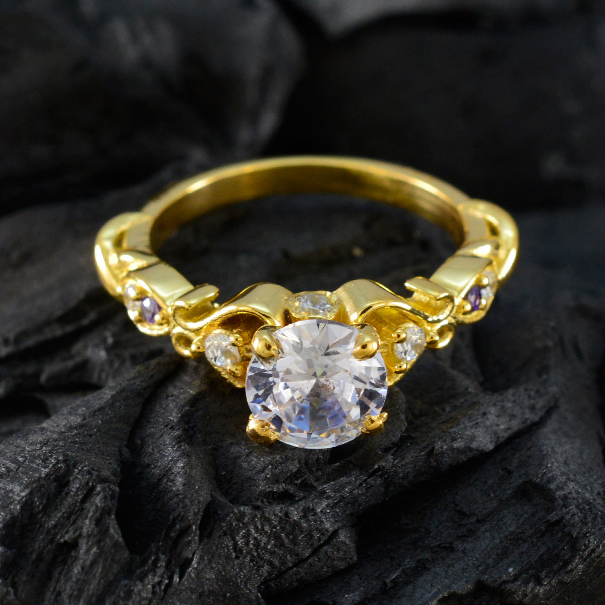 Emi Purple Halo Ring Gold Plated Gemstone Fashion Ring