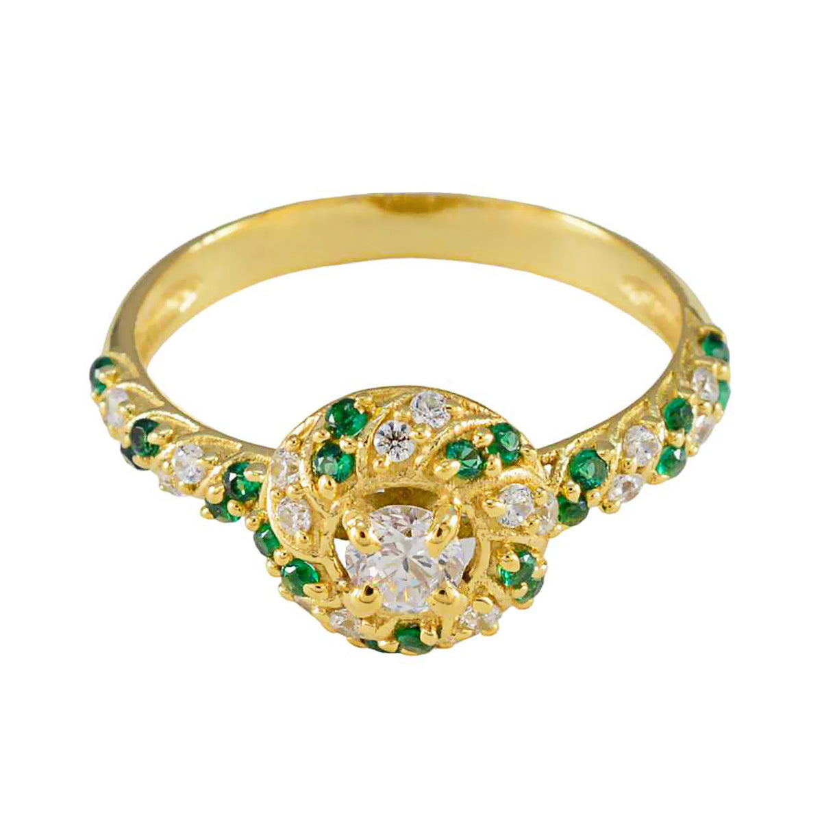 zazlle Contemporary Green Halo Ring Emerald CZ Green