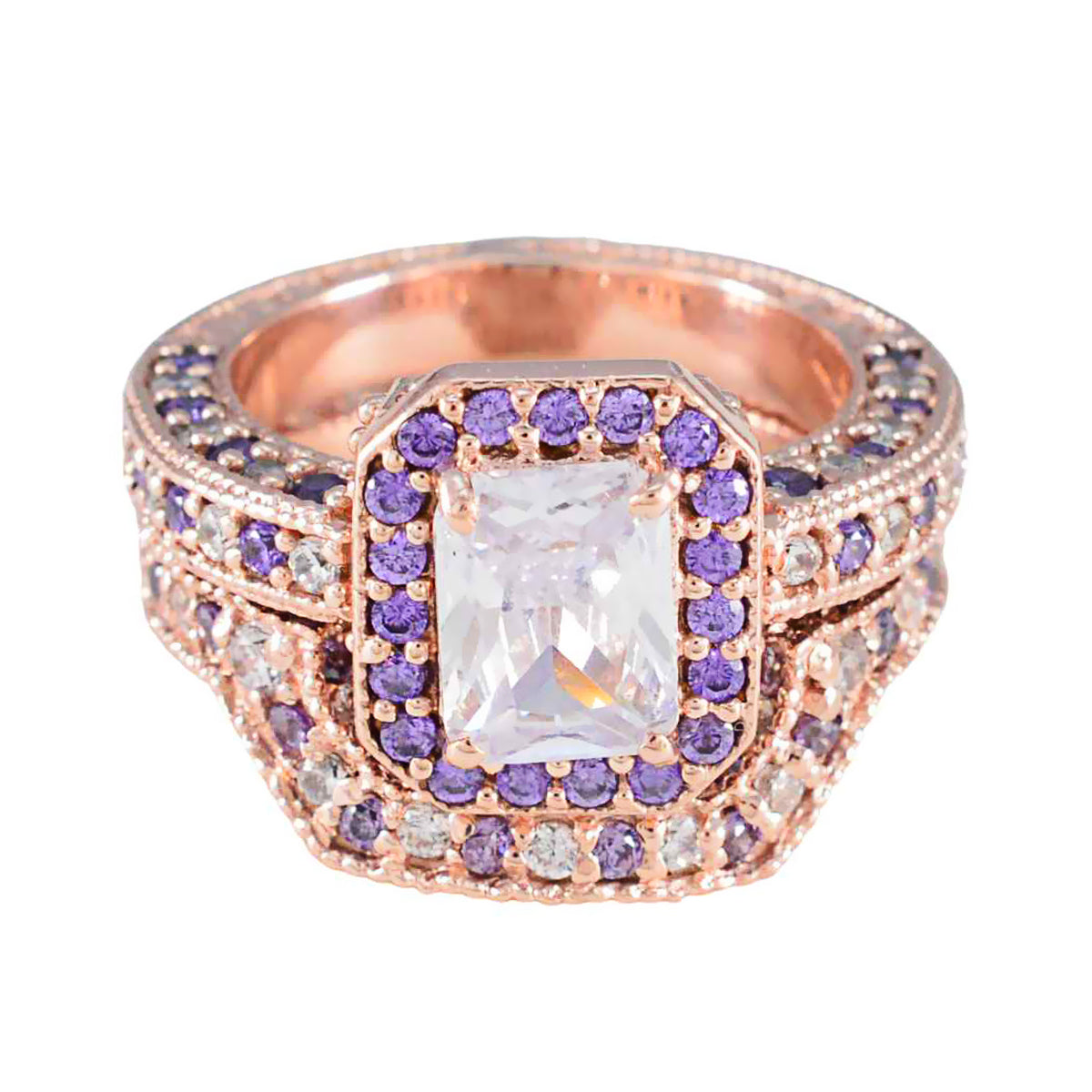 Ananya Romantic Purple Halo Ring Amethyst Purple