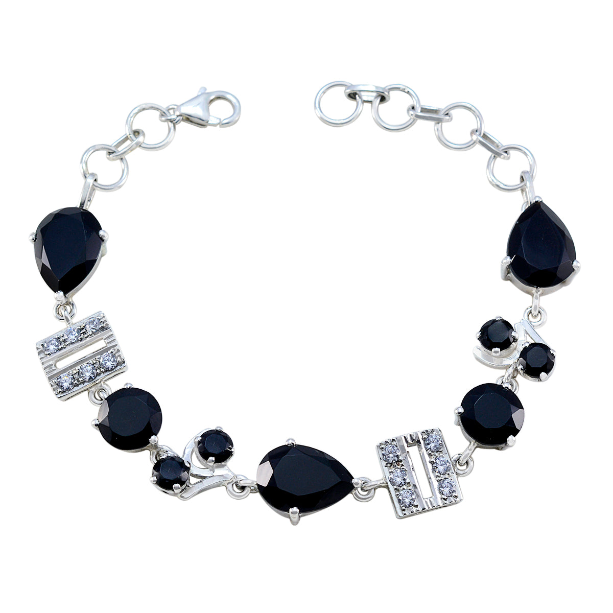 Riley Party Minimal Black Links Bracelet Black Onyx Black