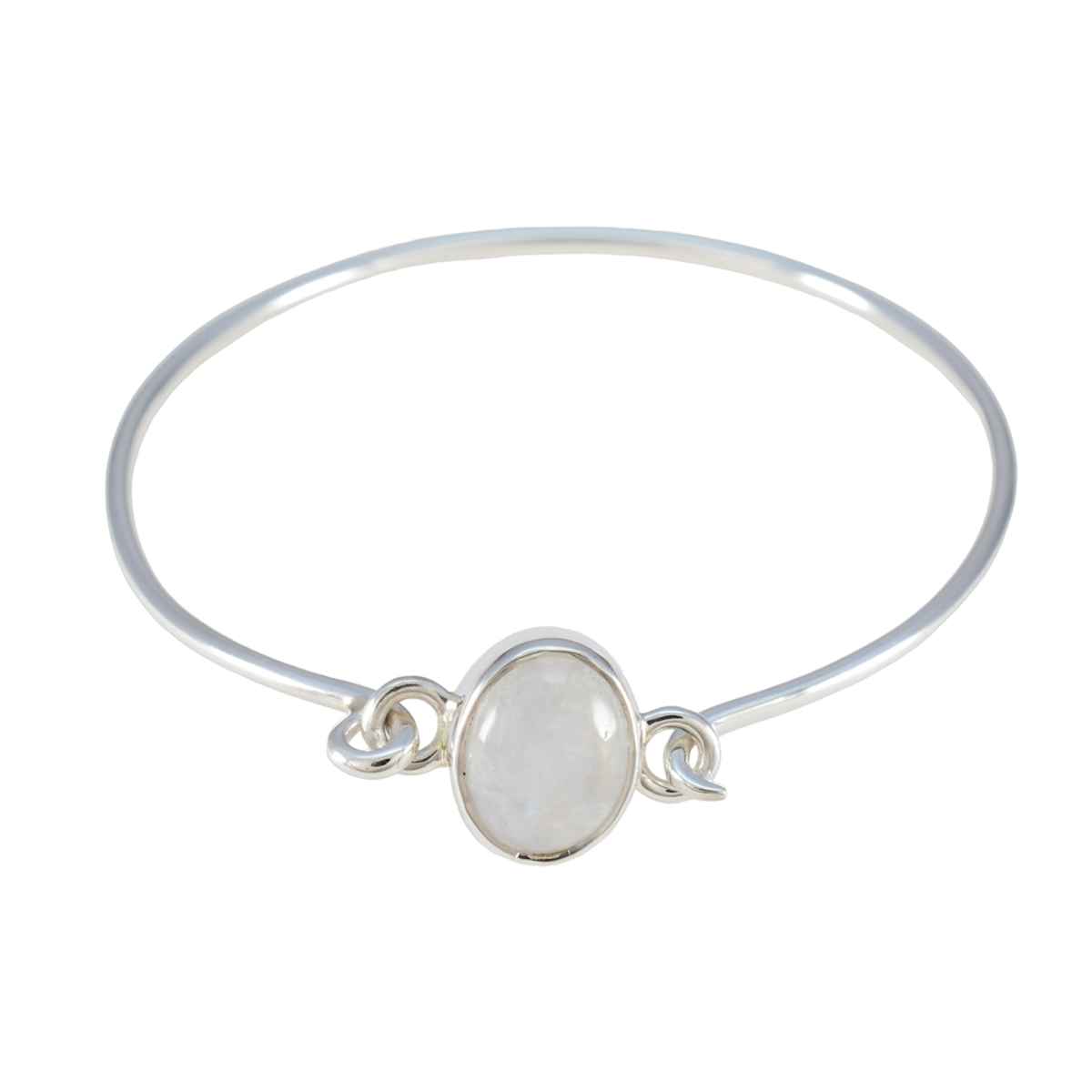 Victoria Mothers Day Whisper-thin White Hinged Bangle Bracelet Rainbow Moonstone White