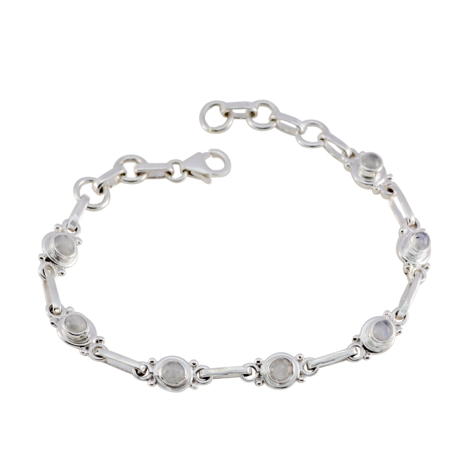 Greta Workwear Featherlight White Links Bracelet Rainbow Moonstone White