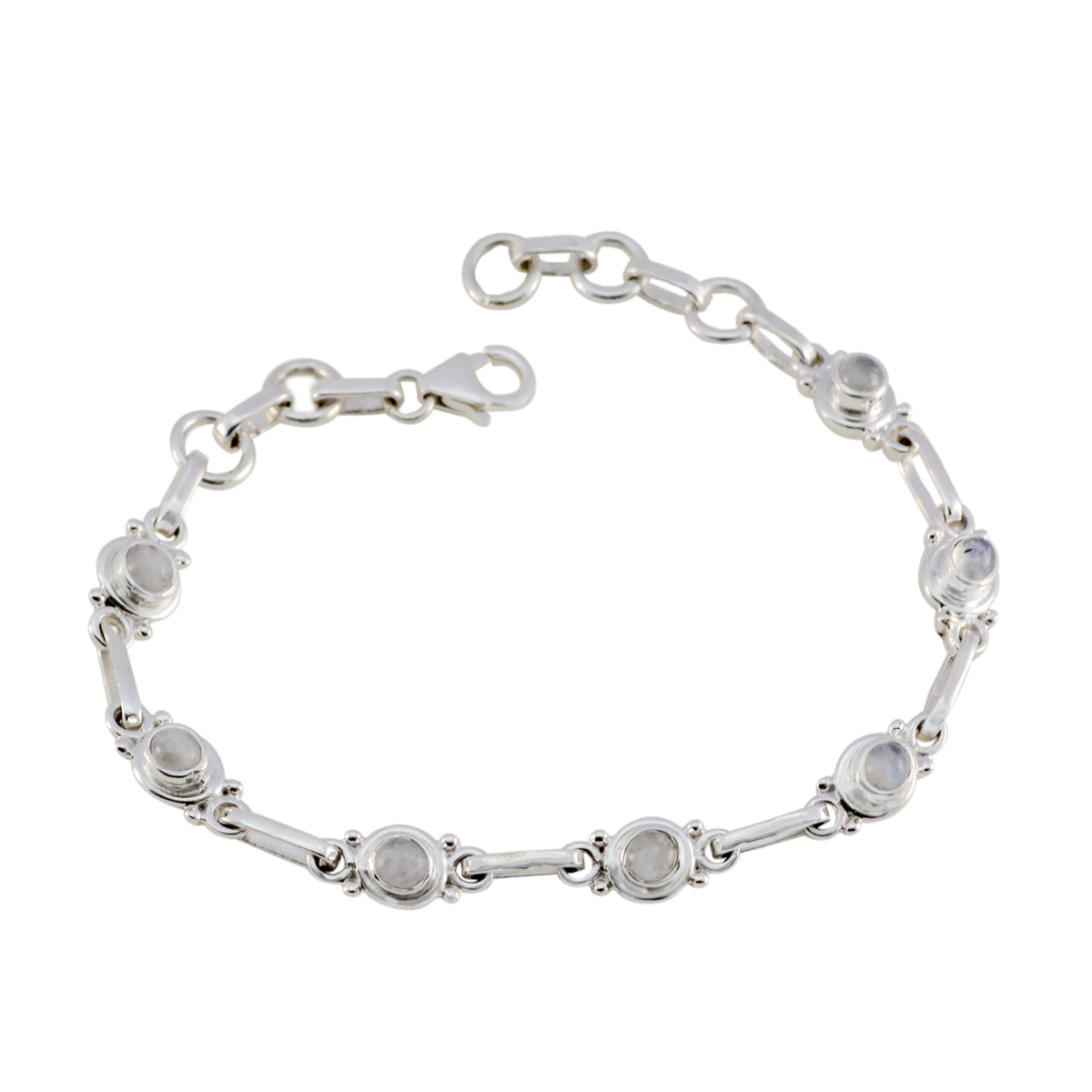 Greta Workwear Featherlight White Links Bracelet Rainbow Moonstone White