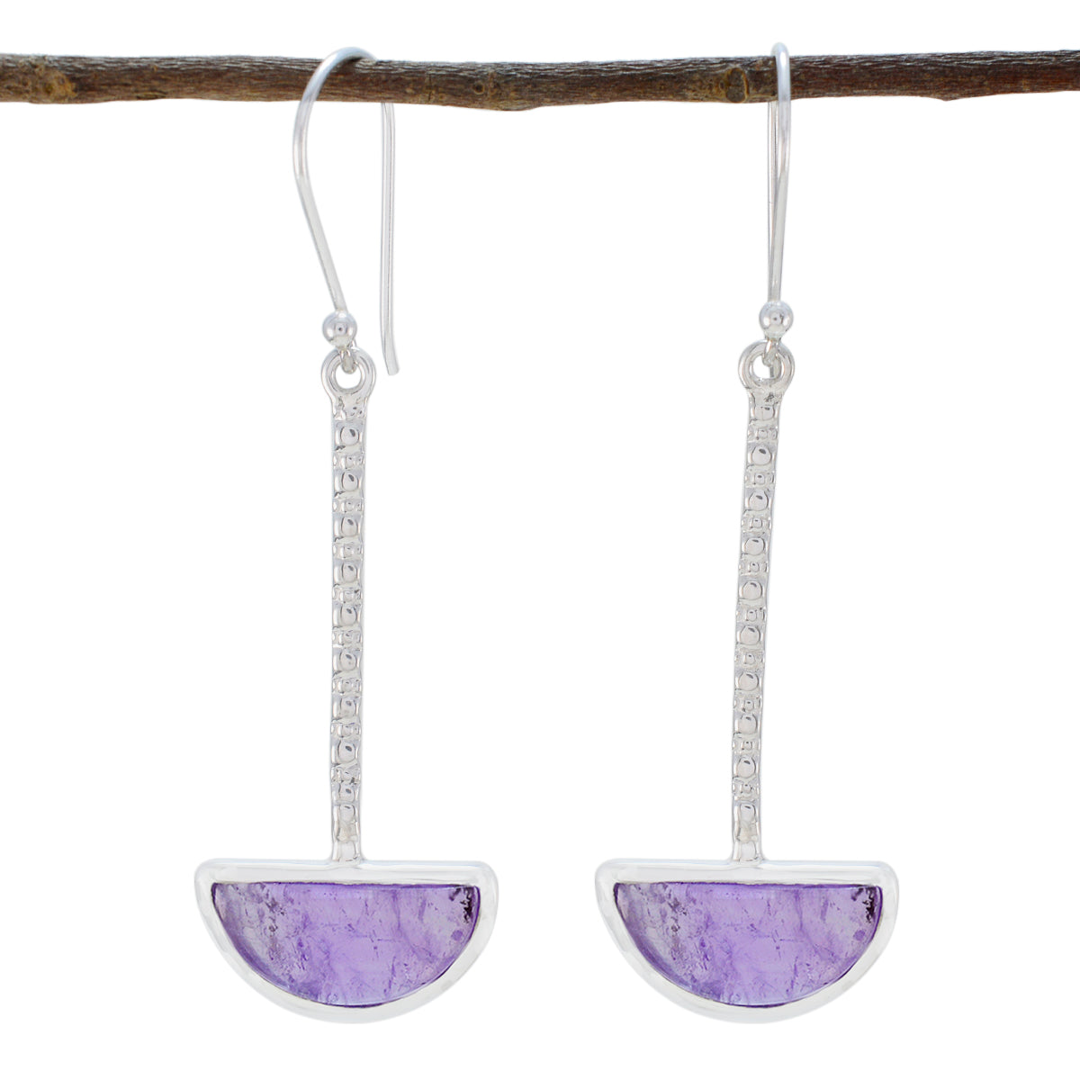 Bruna Purple Mid weight Solitaire Dangle Earring Amethyst Purple Dangle