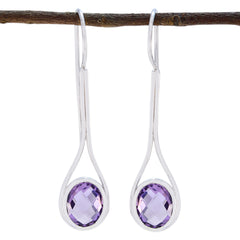 Victoria Purple Dainty Solitaire Dangle Earring Amethyst Purple Dangle