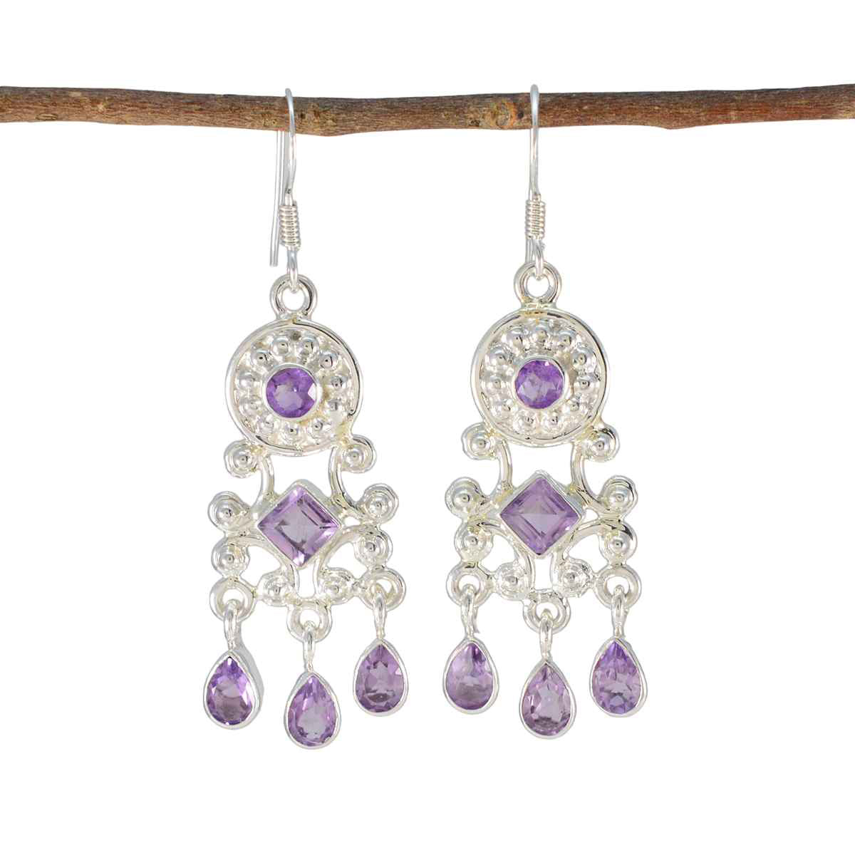 Anna Purple Edgy multiple Dangle Earring Amethyst Purple Dangle