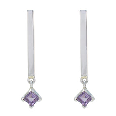 Mila Purple Whisper thin Solitaire Stud Earring Amethyst Purple Stud
