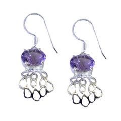 Stella Purple Dainty Solitaire Dangle Earring Amethyst Purple Dangle