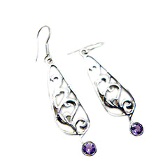 Genesis Purple Dainty Solitaire Dangle Earring