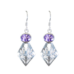 Grace Purple Dainty Solitaire Dangle Earring Amethyst Purple Dangle