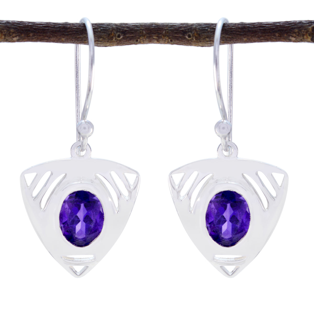 Inès Purple Slim Solitaire Dangle Earring Amethyst Purple Dangle