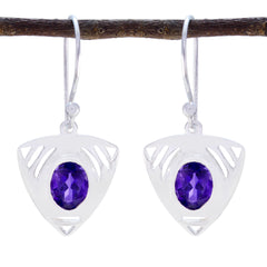 Inès Purple Slim Solitaire Dangle Earring Amethyst Purple Dangle