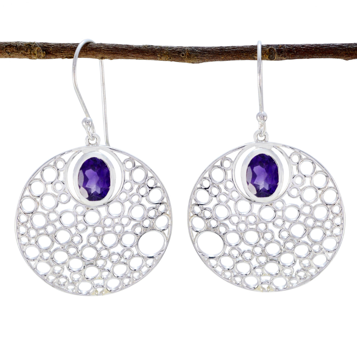 Isla Purple Edgy Solitaire Dangle Earring Amethyst Purple Dangle