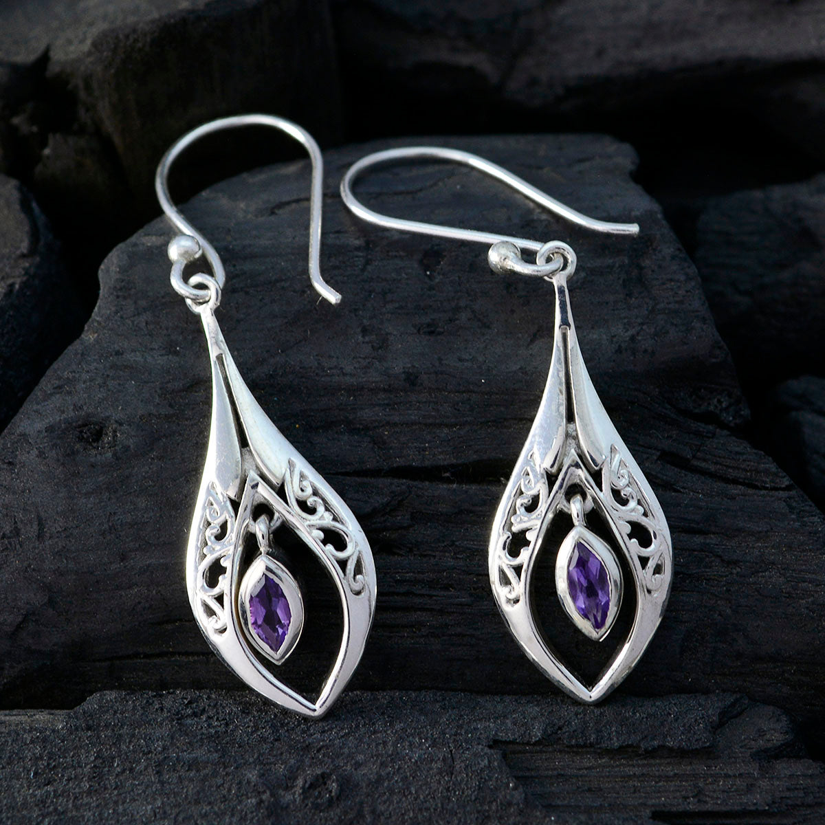 Julia Purple Whisper thin Solitaire Dangle Earring
