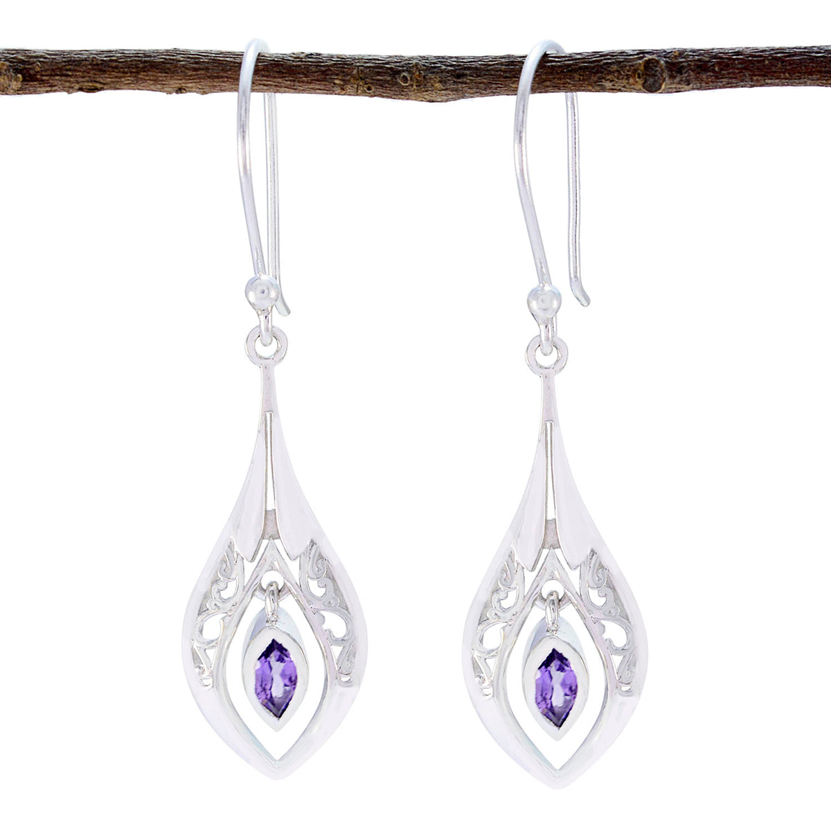 Julia Purple Whisper thin Solitaire Dangle Earring Amethyst Purple Dangle