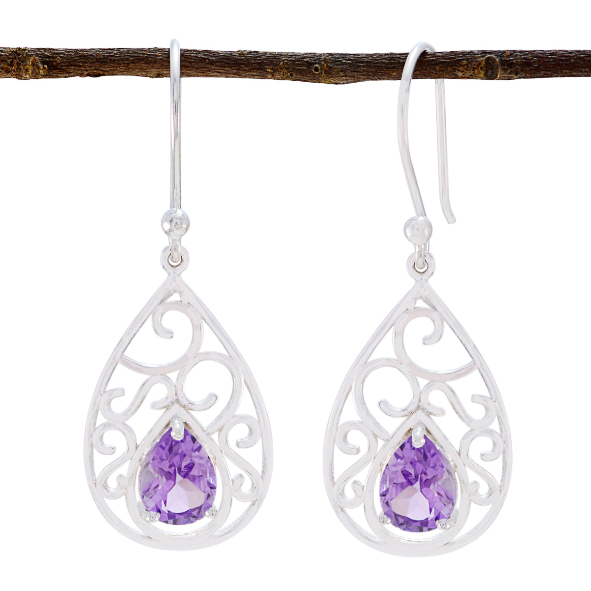 Laura Purple Slim Solitaire Dangle Earring Amethyst Purple Dangle