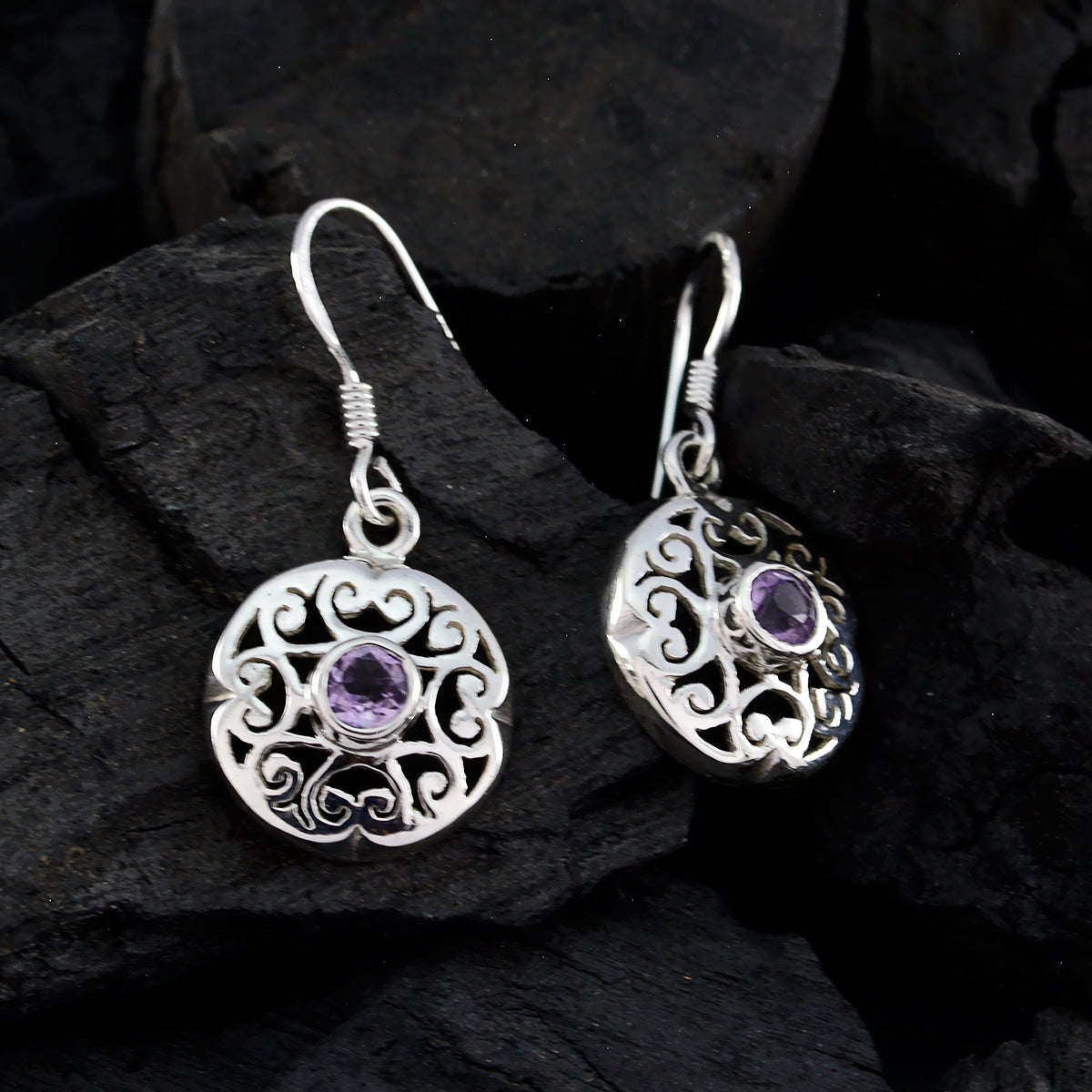 Lili Purple Dainty Solitaire Dangle Earring