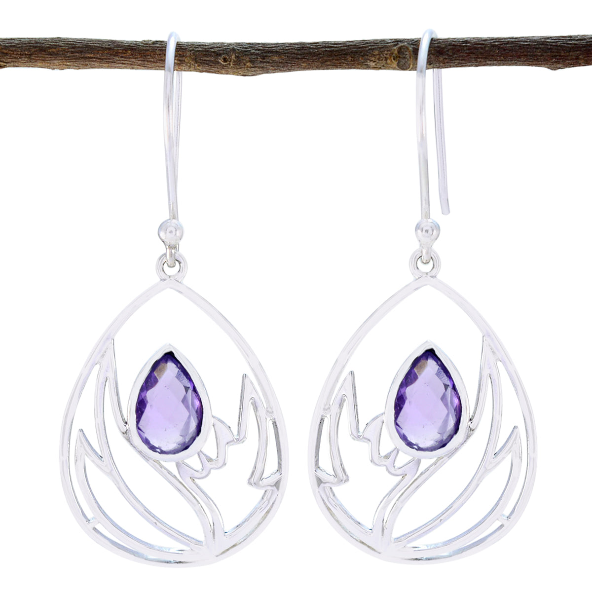 Lucia Purple Whisper thin Solitaire Dangle Earring Amethyst Purple Dangle