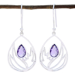 Lucia Purple Whisper thin Solitaire Dangle Earring Amethyst Purple Dangle