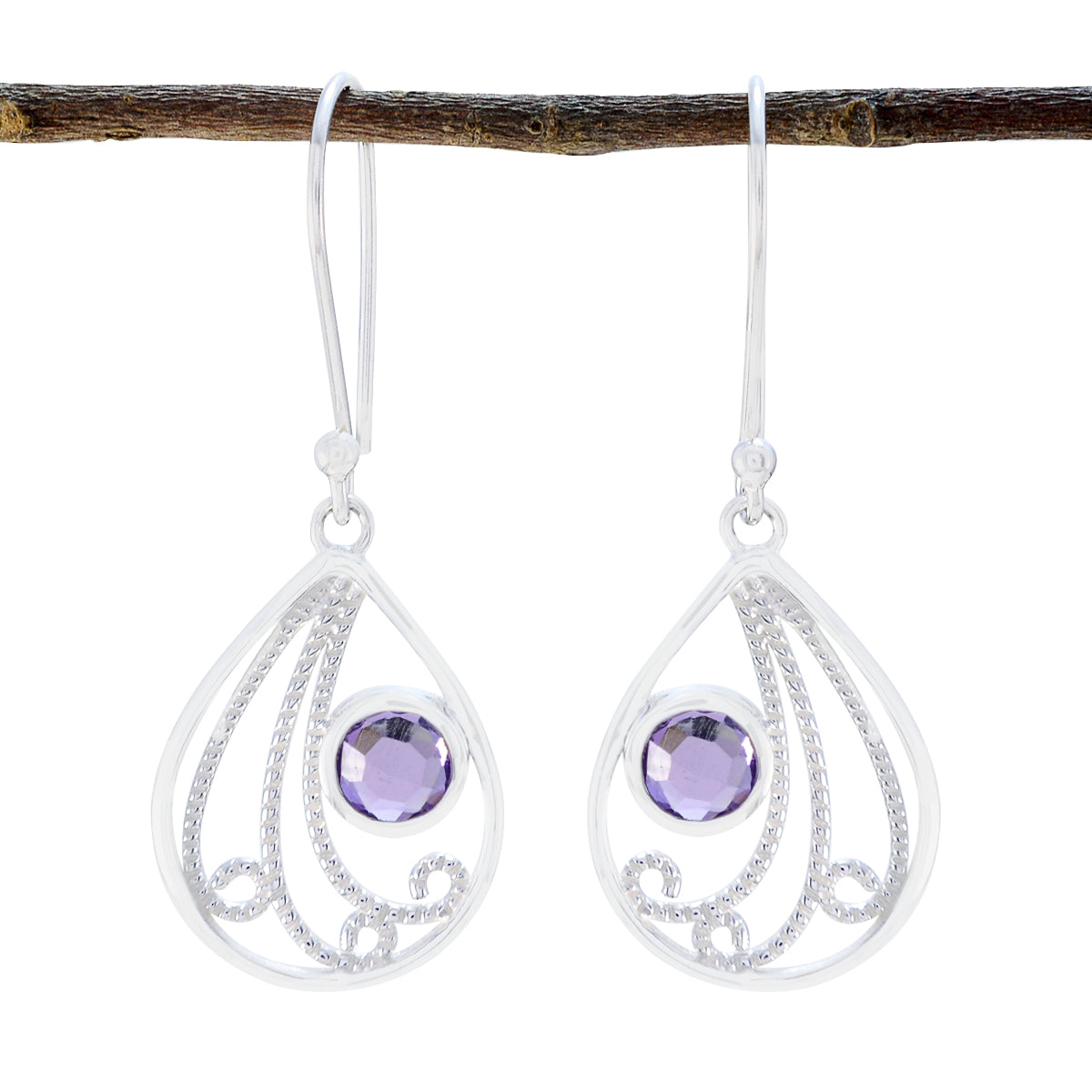 Yasmin Purple Dainty Solitaire Dangle Earring Amethyst Purple Dangle