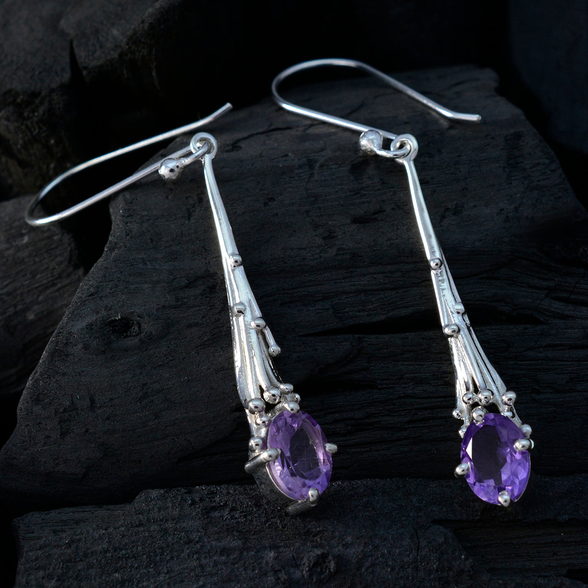 Maya Purple Dainty Solitaire Dangle Earring
