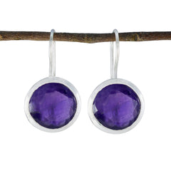 Freya Purple Edgy Solitaire Dangle Earring Amethyst Purple Dangle
