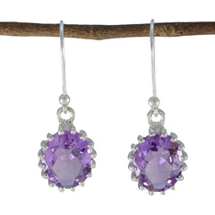 Grace Purple Minimal Solitaire Dangle Earring Amethyst Purple Dangle