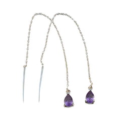 Natalie Purple Elegant Solitaire Dangle Earring Amethyst Purple Dangle