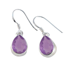 Hua Purple Slim Solitaire Dangle Earring Amethyst Purple Dangle