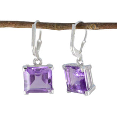 Ling Purple Minimal Solitaire Dangle Earring Amethyst Purple Dangle