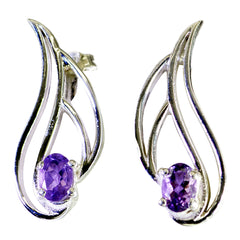 Skylar Purple Whisper thin Solitaire Stud Earring Amethyst Purple Stud