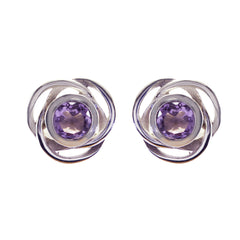 Eun ji Purple Dainty Solitaire Stud Earring Amethyst Purple Stud