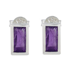 Ling Purple Elegant Solitaire Stud Earring Amethyst Purple Stud