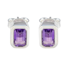 Lorena Purple Elegant Solitaire Stud Earring Amethyst Purple Stud