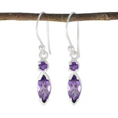 Lily Purple Whisper thin Toi et Moi Dangle Earring Amethyst Purple Dangle