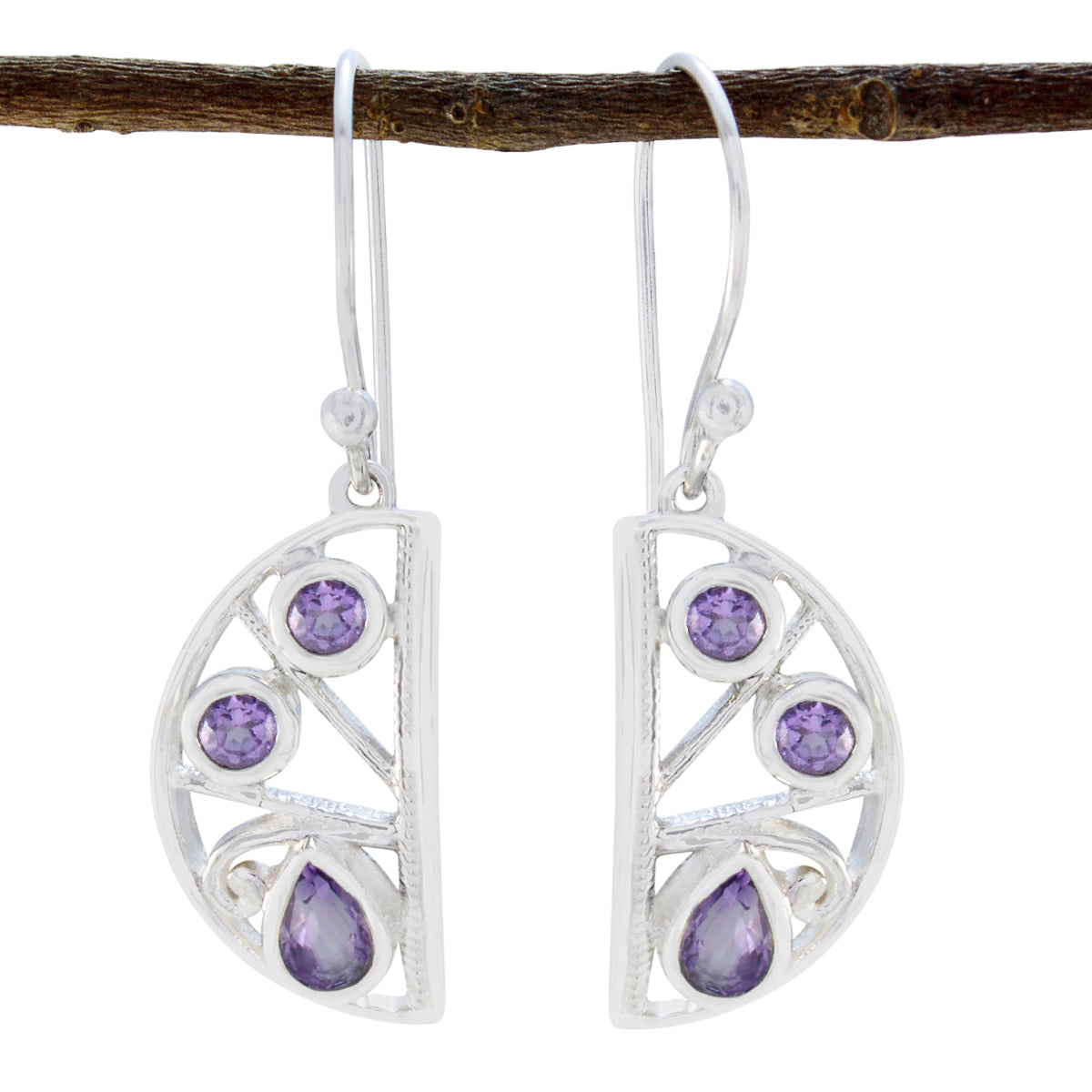 Ayaka Purple Mid weight Trilogy Dangle Earring Amethyst Purple Dangle