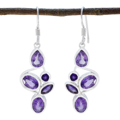 Anna Purple Minimal Penta Dangle Earring Amethyst Purple Dangle