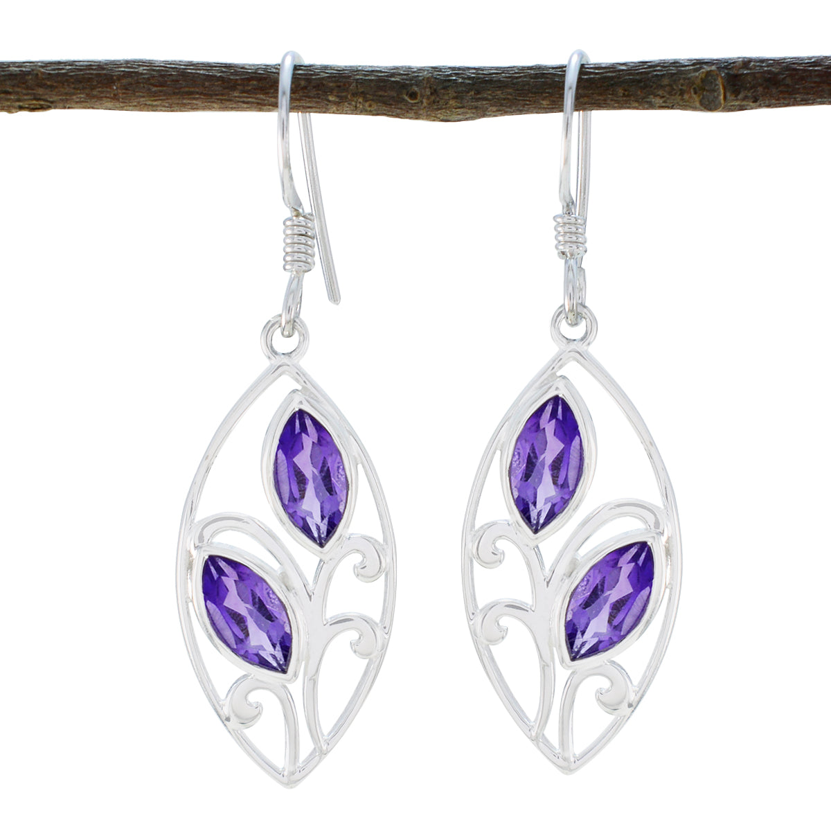 Audrey Purple Whisper thin Toi et Moi Dangle Earring Amethyst Purple Dangle