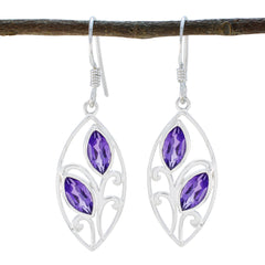 Audrey Purple Whisper thin Toi et Moi Dangle Earring Amethyst Purple Dangle