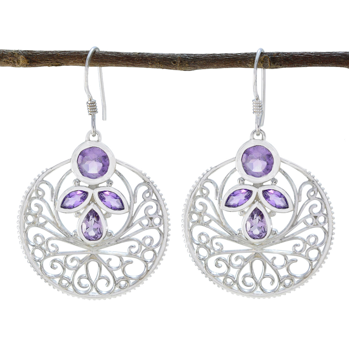 Isla Purple Edgy quarter Dangle Earring Amethyst Purple Dangle