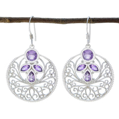 Isla Purple Edgy quarter Dangle Earring Amethyst Purple Dangle