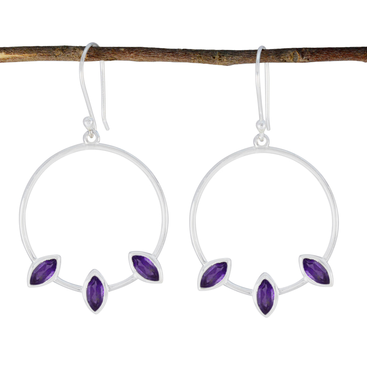 Lea Purple Minimal Trilogy Dangle Earring Amethyst Purple Dangle